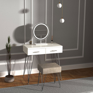 Olivia White Dressing Table with Touch Sensor LED Mirror