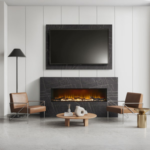 Bloc Pre-Built Fully Inset Media Wall and TV Board Black Marble Effect