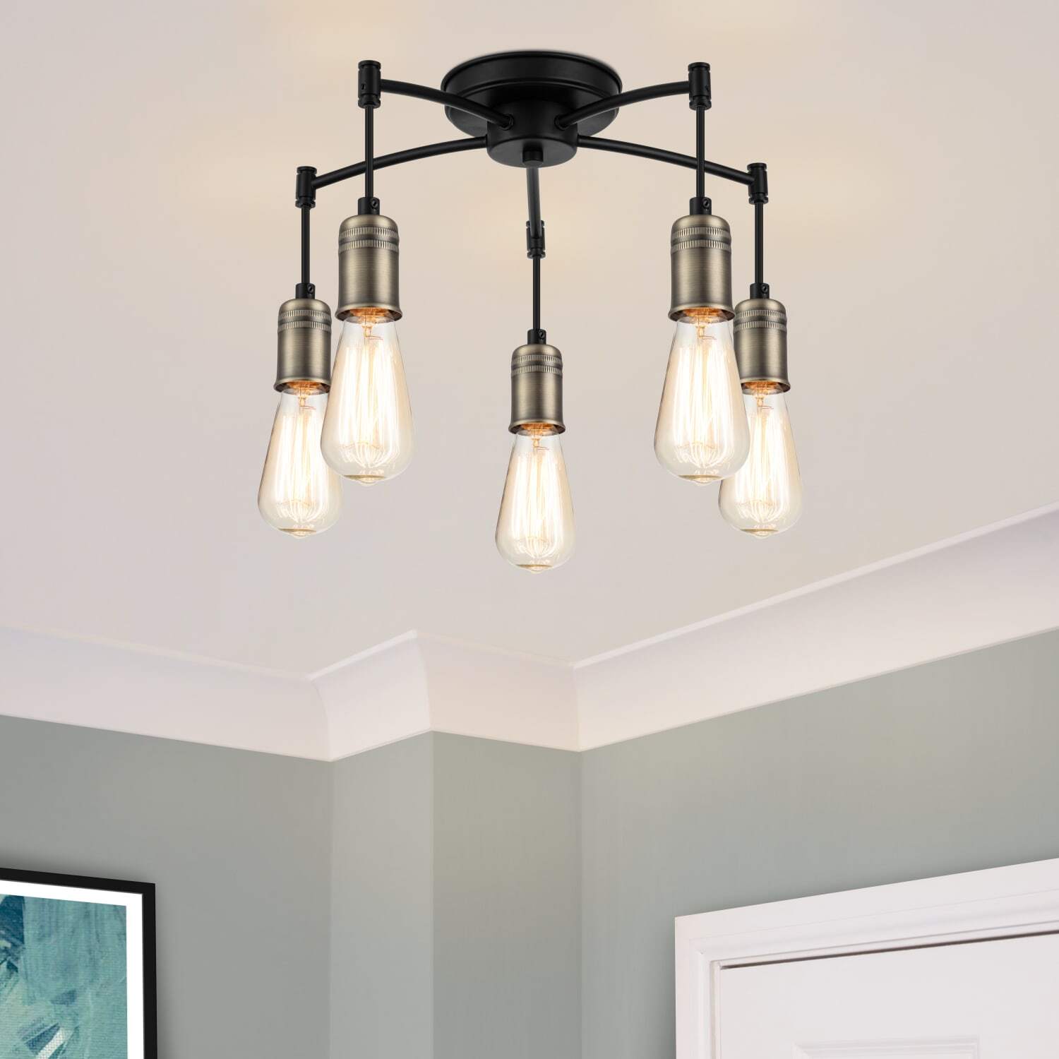Cosylyte Linton 5 Light Modern Ceiling Light - Antique Brass