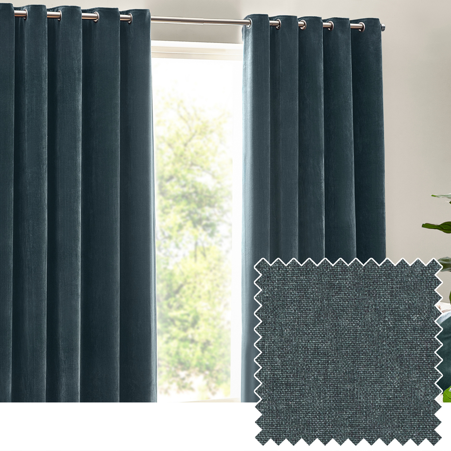 Heavy Chenille Velvet Room Darkening Eyelet Curtains - Marine / 183cm / 229cm