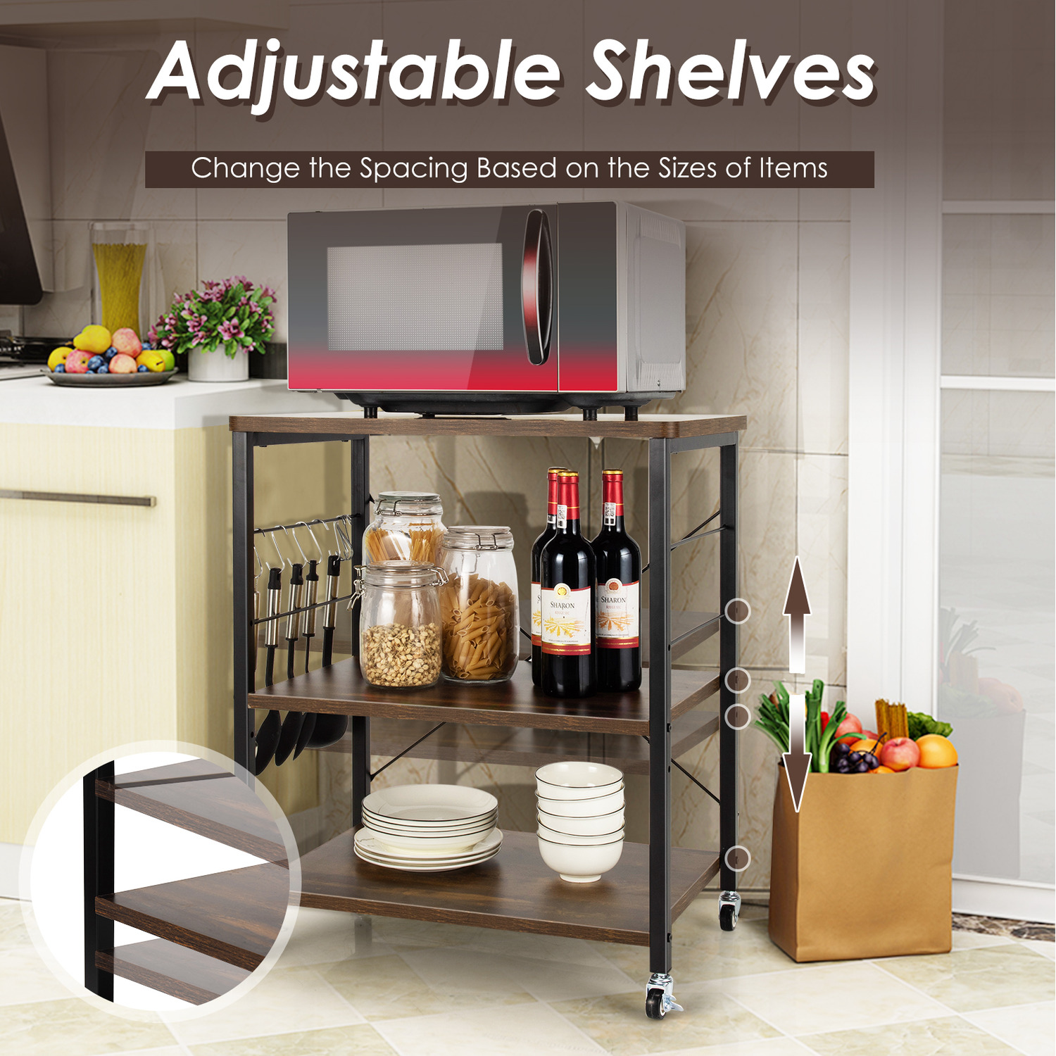 3 Tier Microwave Stand Baker - Brown