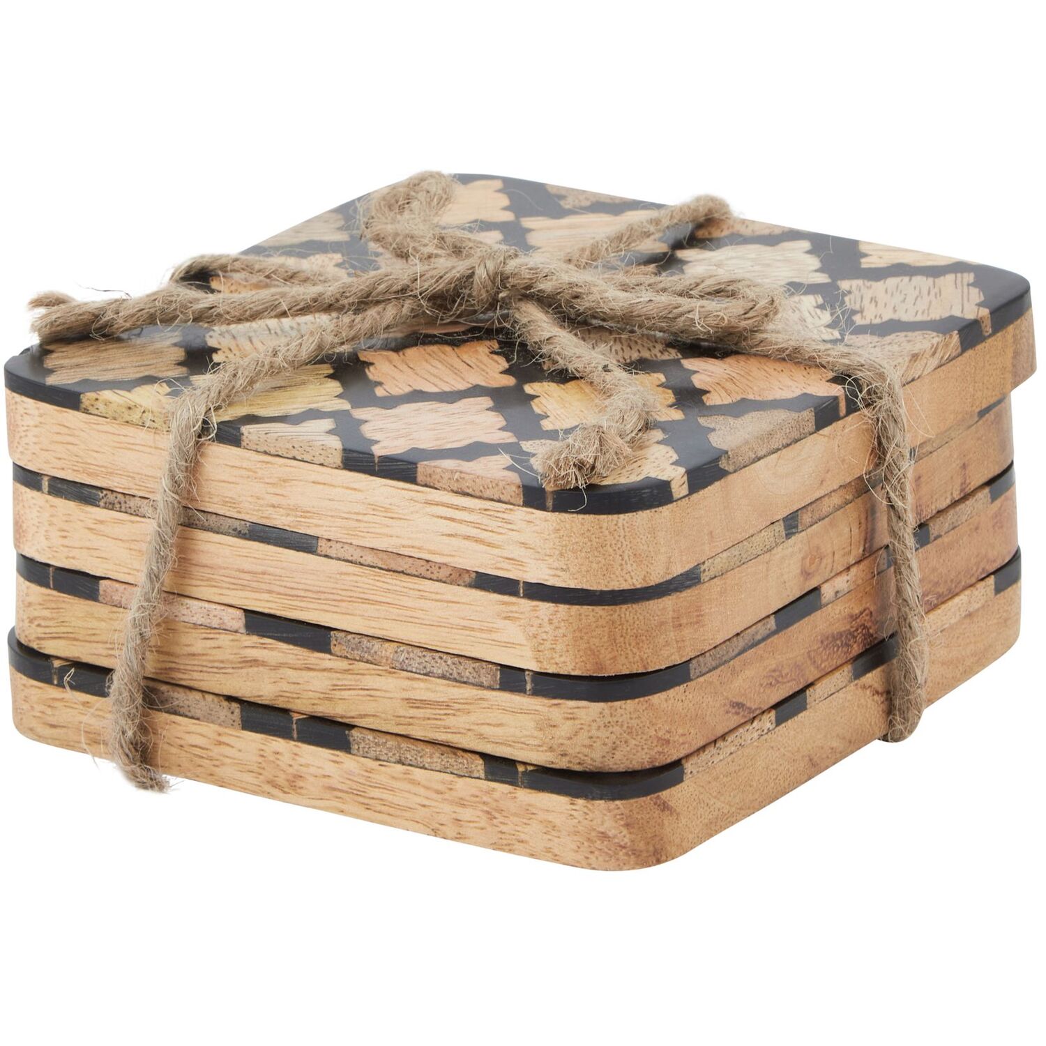 Image of Geometric Wood Effect Coaster Set Of&hellip;