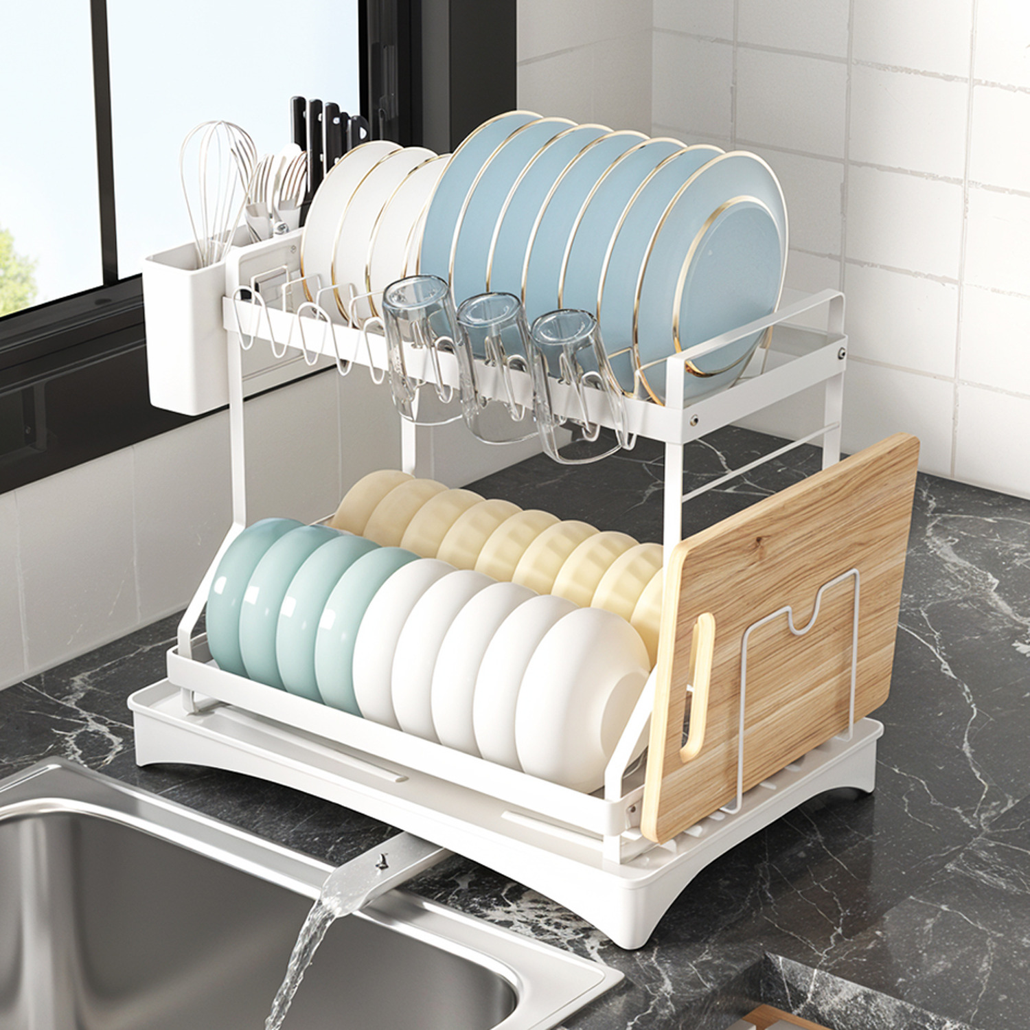 Image of Lifeideas 2-Tier Carbon Steel Dish Drainer&hellip;