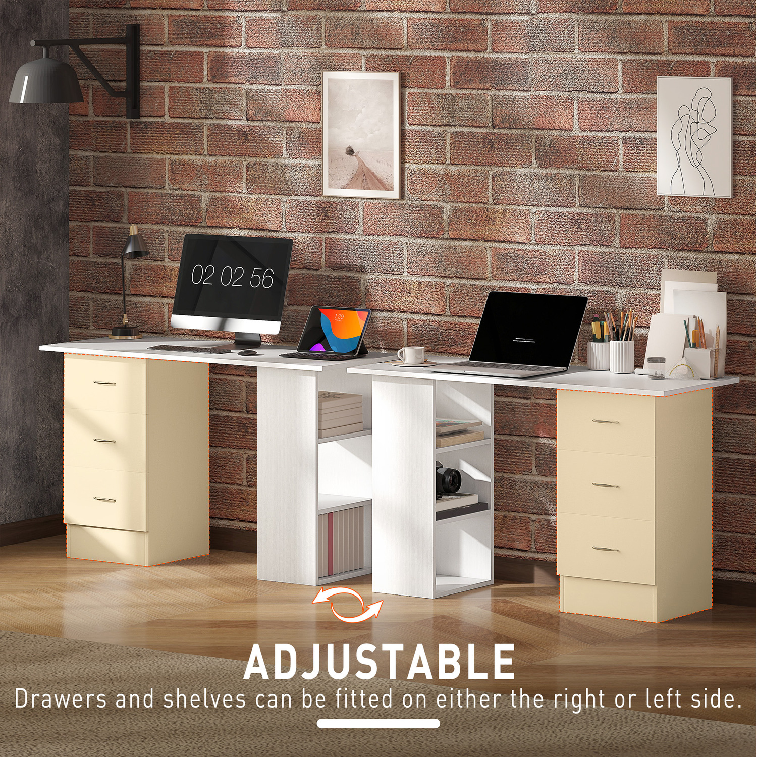Homcom 120cm Computer Desk Pc Table Workstation Shelf Drawers White - White
