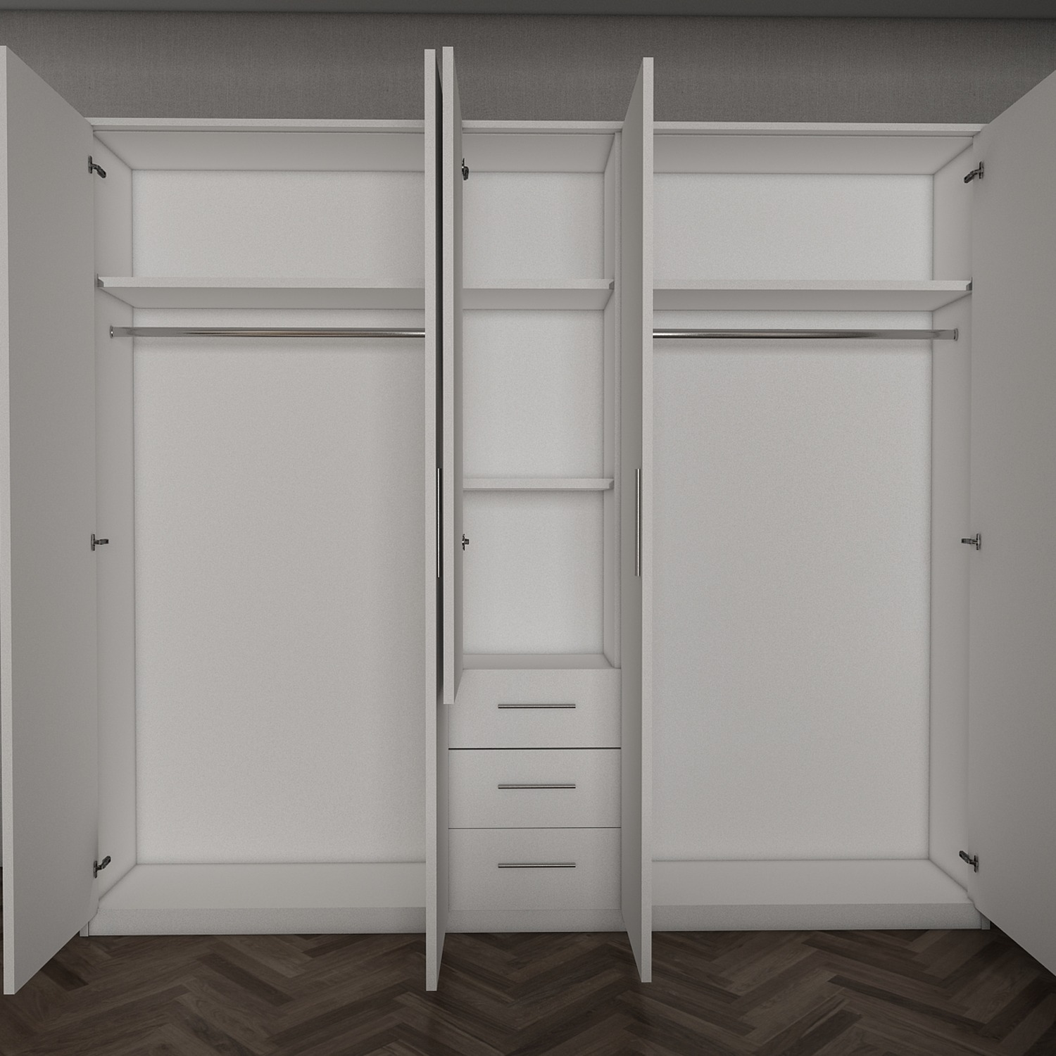 5 Door 3 Drawers Venice Wardrobe - White