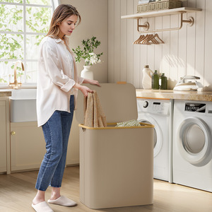 SONGMICS 3-Section Laundry Basket with Lid