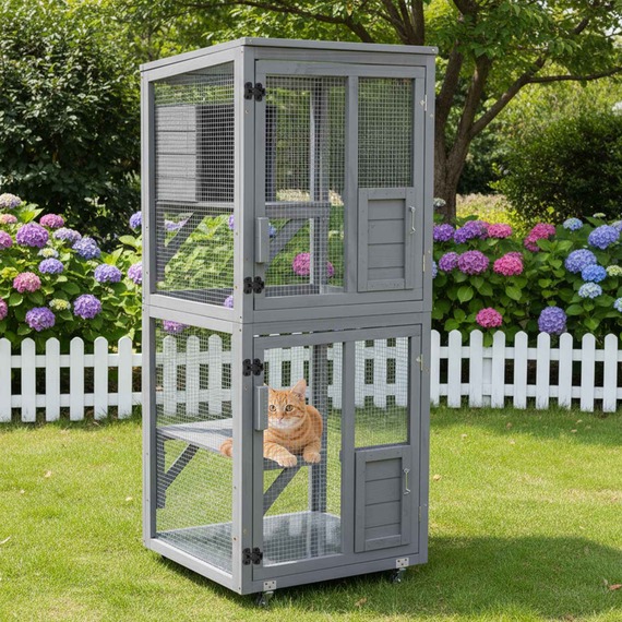 PawHaven Outdoor Catio Small Wooden Enclosure Cat House Outdoor Playpen