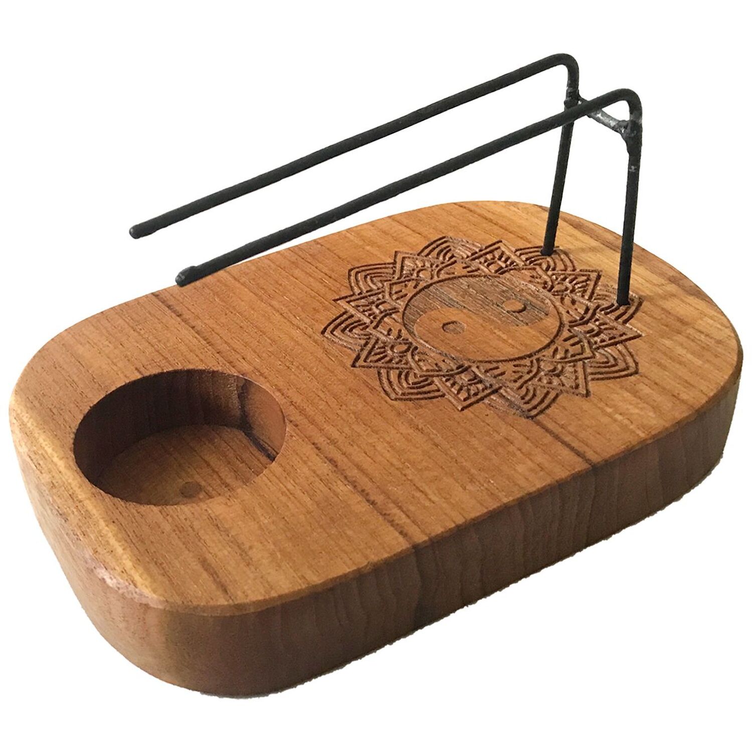 Palo Santo Heater Teak Wood Yin Yang Design Holy Wood Smudge - Brown