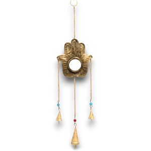 Indian Chimes Hamsa Small Mirror 3 Bells Gold