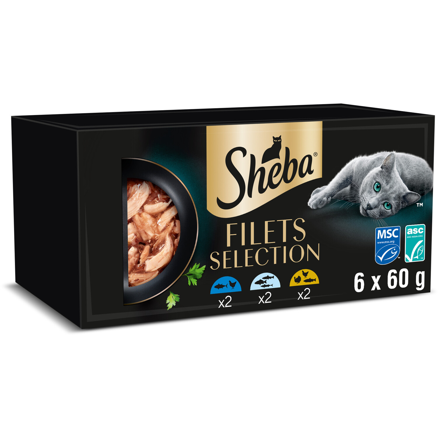Sheba Pack Of 6 Fillets Selection Cat Food - Chicken, Tuna, Poultry And Salmon