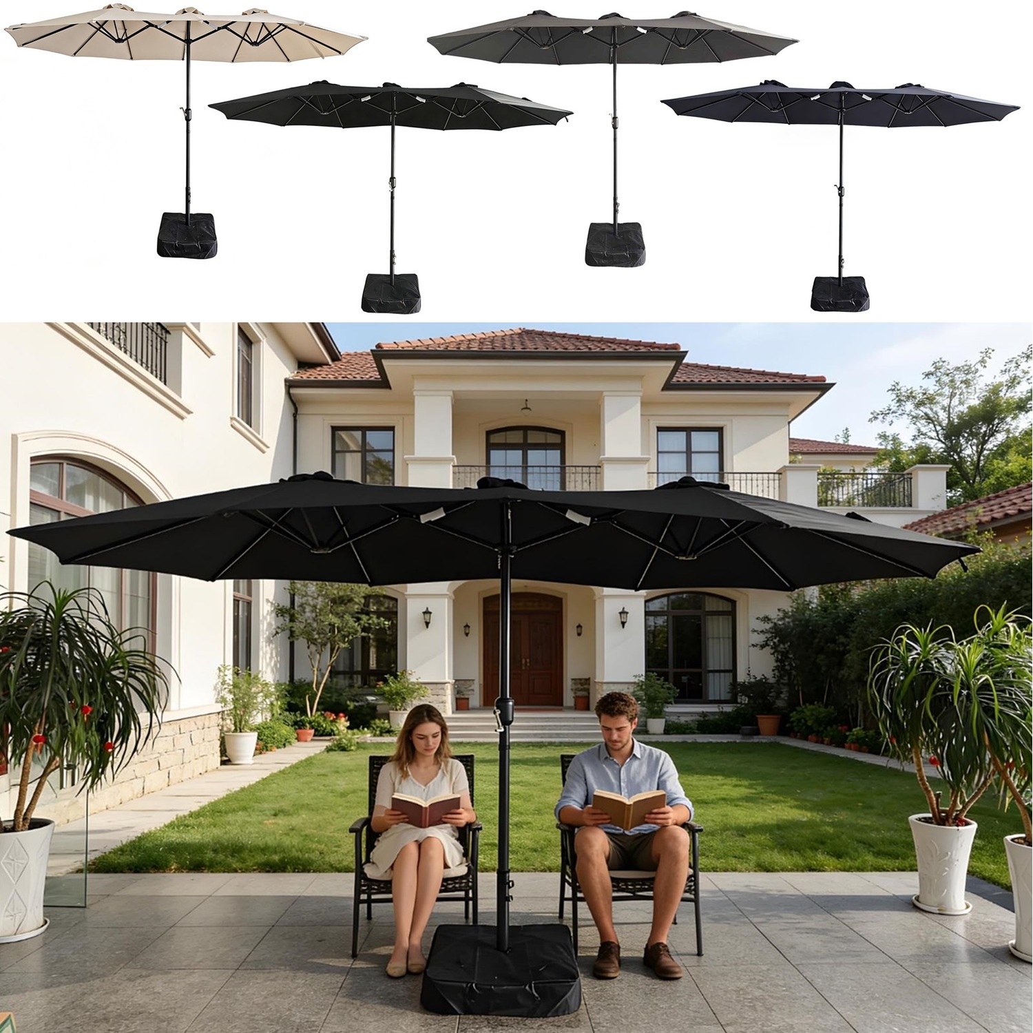 free standing patio umbrella uk 9FT with Crank Lift & Tilt Key Features Triple Umbrella Design 3m Premium Cantilever Roma Garden