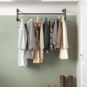 SONGMICS Wall-Mounted Clothes Rack, Industrial Pipe Clothes Hanging Bar