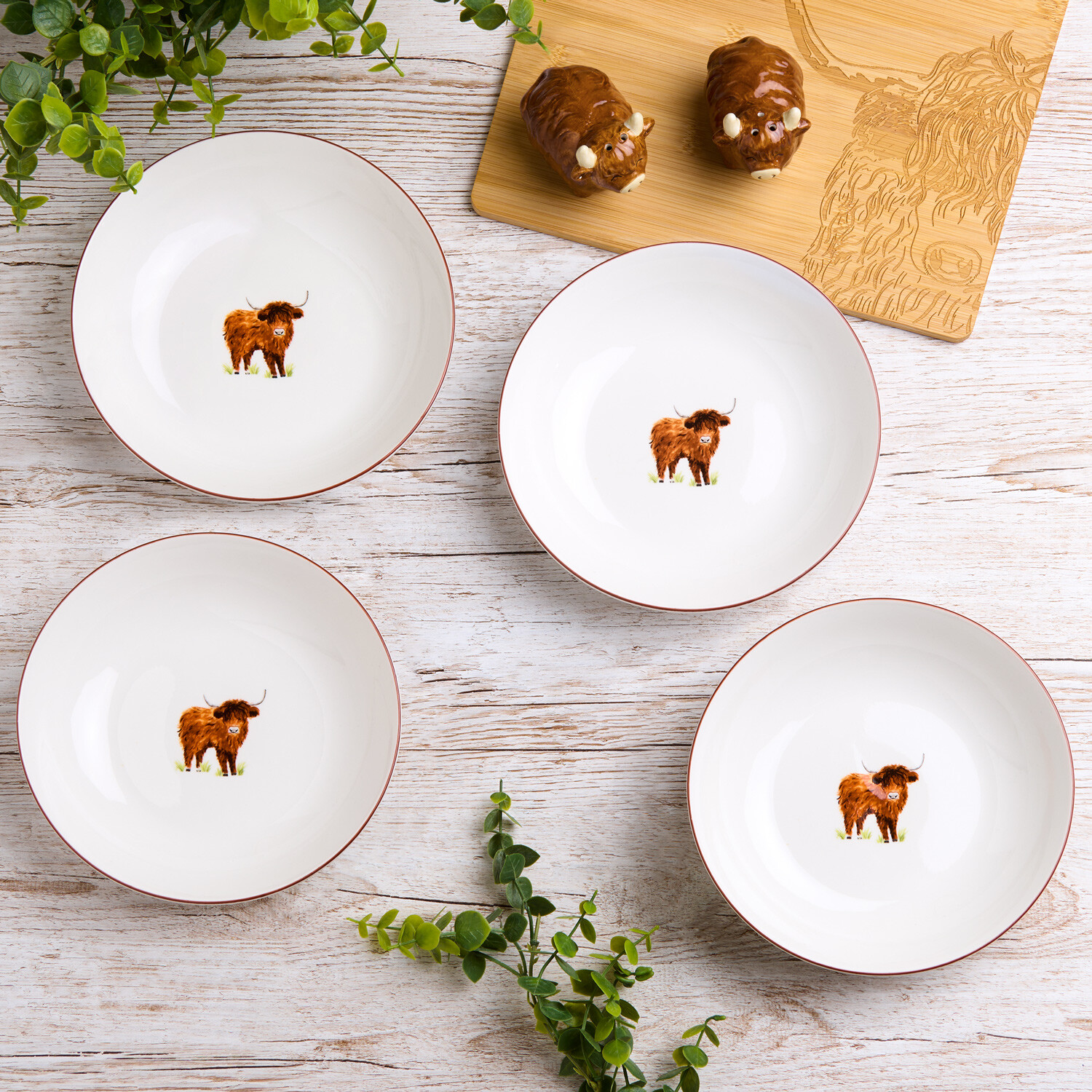 Pack of 4 Highland Cow Pasta Bowls - White