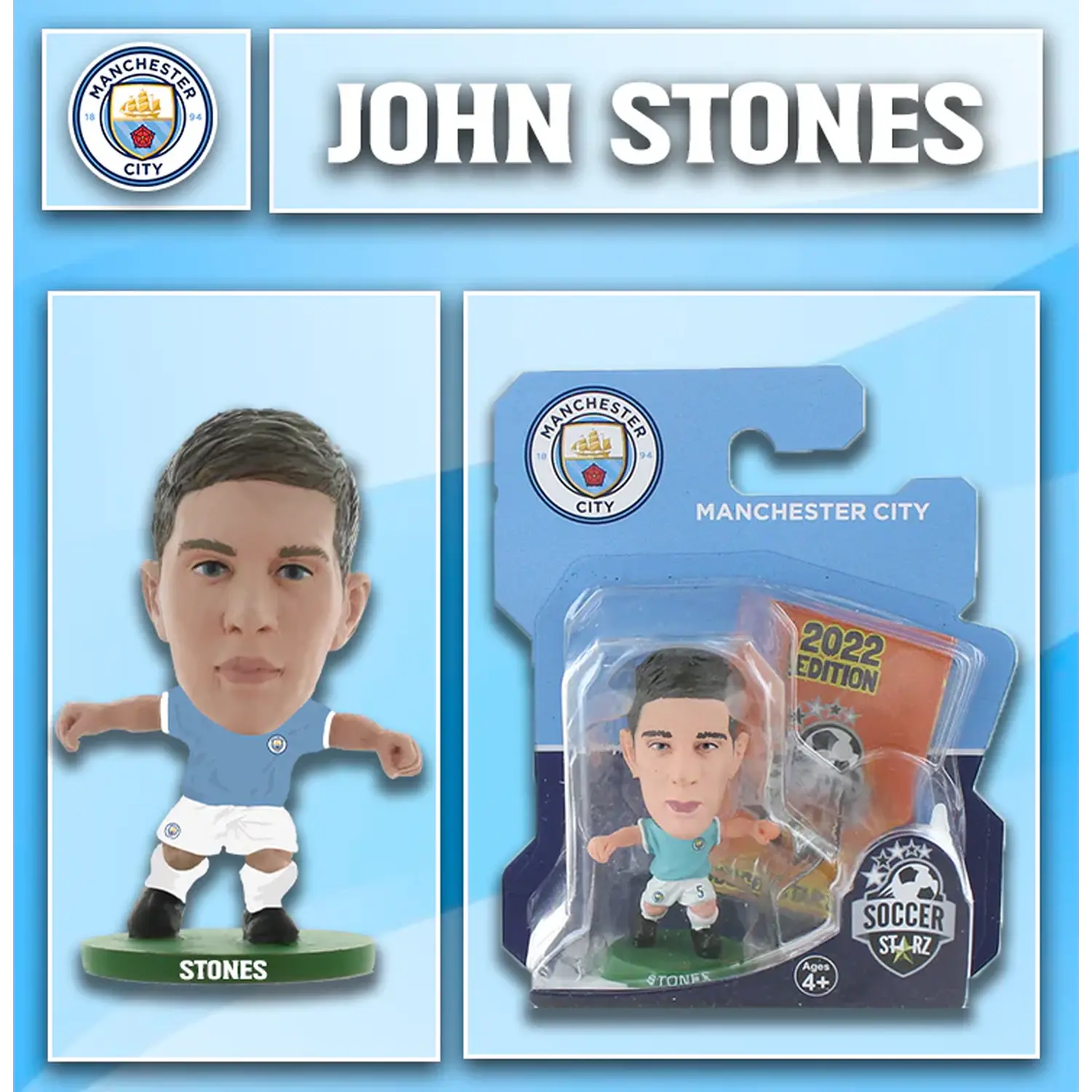 SoccerStarz Man City John Stones - Home Kit Classic Kit 5cm Figure - Turquoise