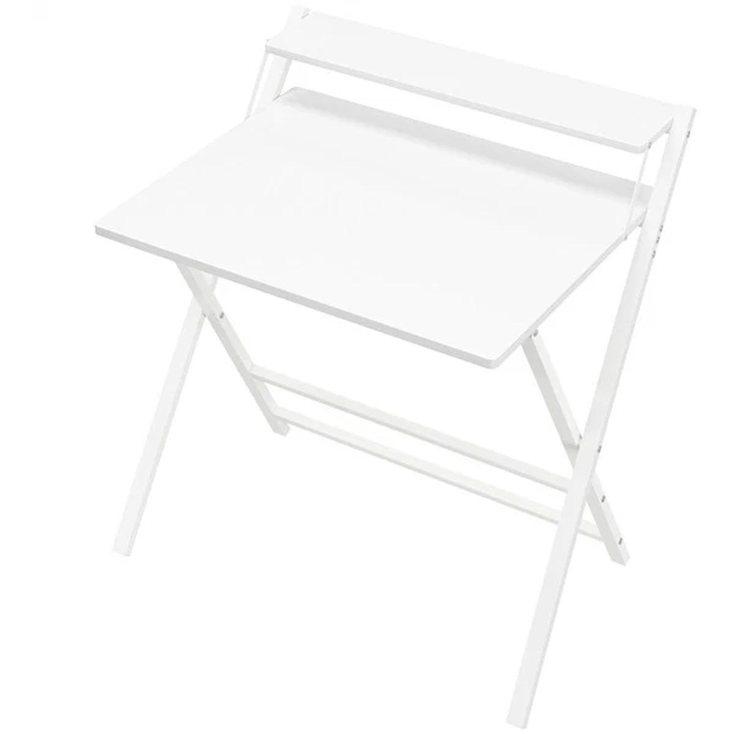 2-tier Foldable Computer Desk With Monitor Shelf - White