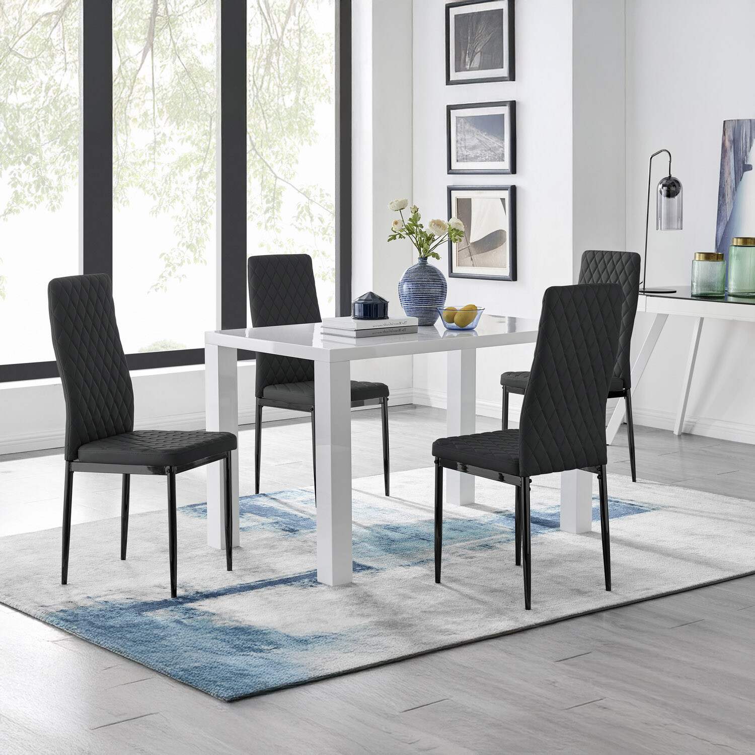 Furnitureboxuk Pivero 4 White Dining Table And 4 Milan Black Leg Chairs - Black