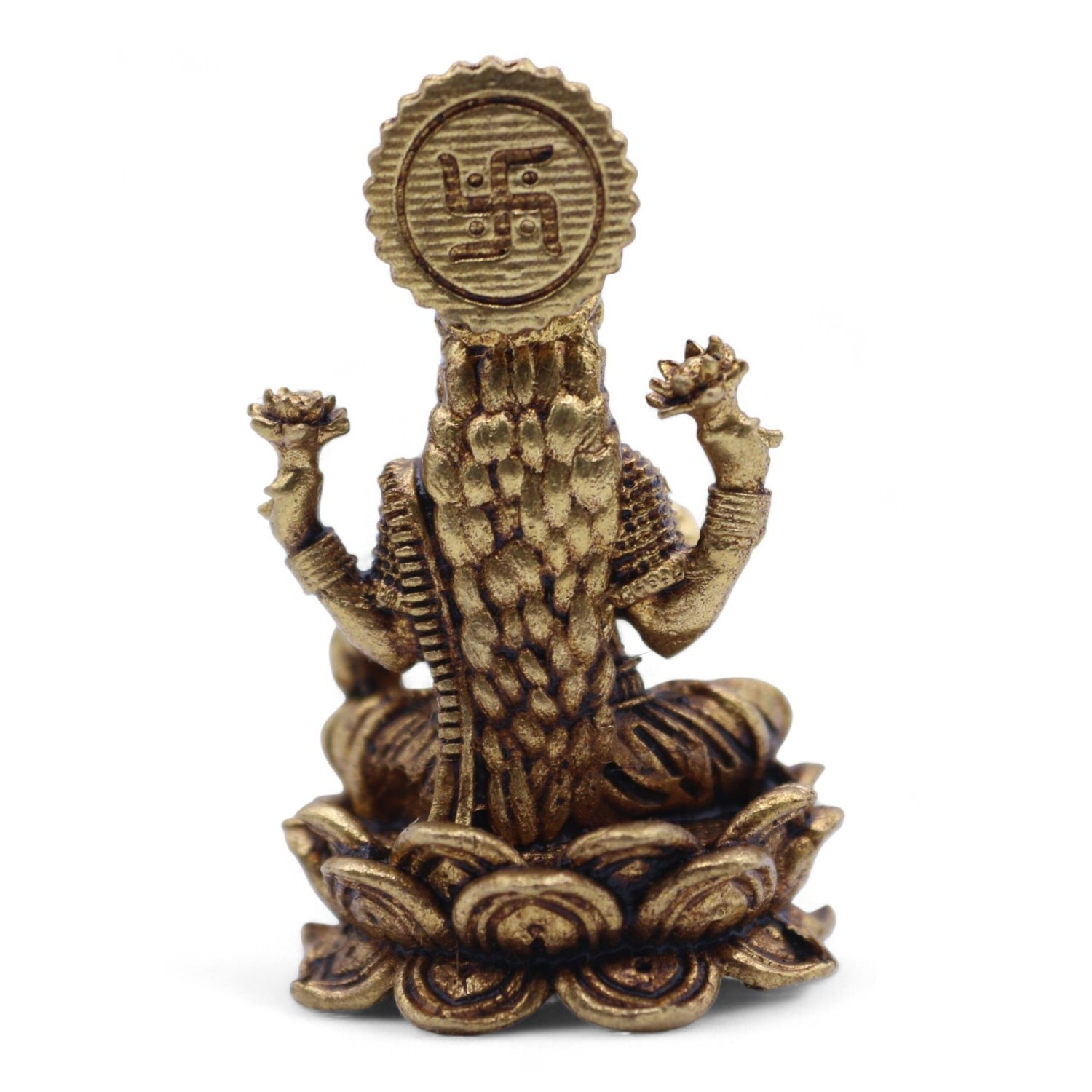 Brass Miniature Goddess Laxmi Figurine, Handcrafted India - Bronze