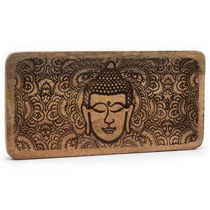 Buddha Face Black Engraved Long Tray Stylish Organizer Decor
