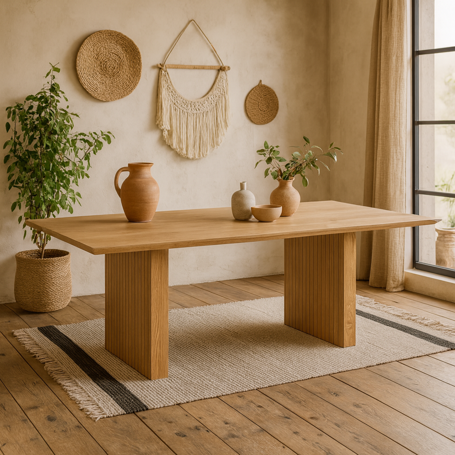 Twillbury Oak Rectangular Dining Table with Slatted Legs - Natural