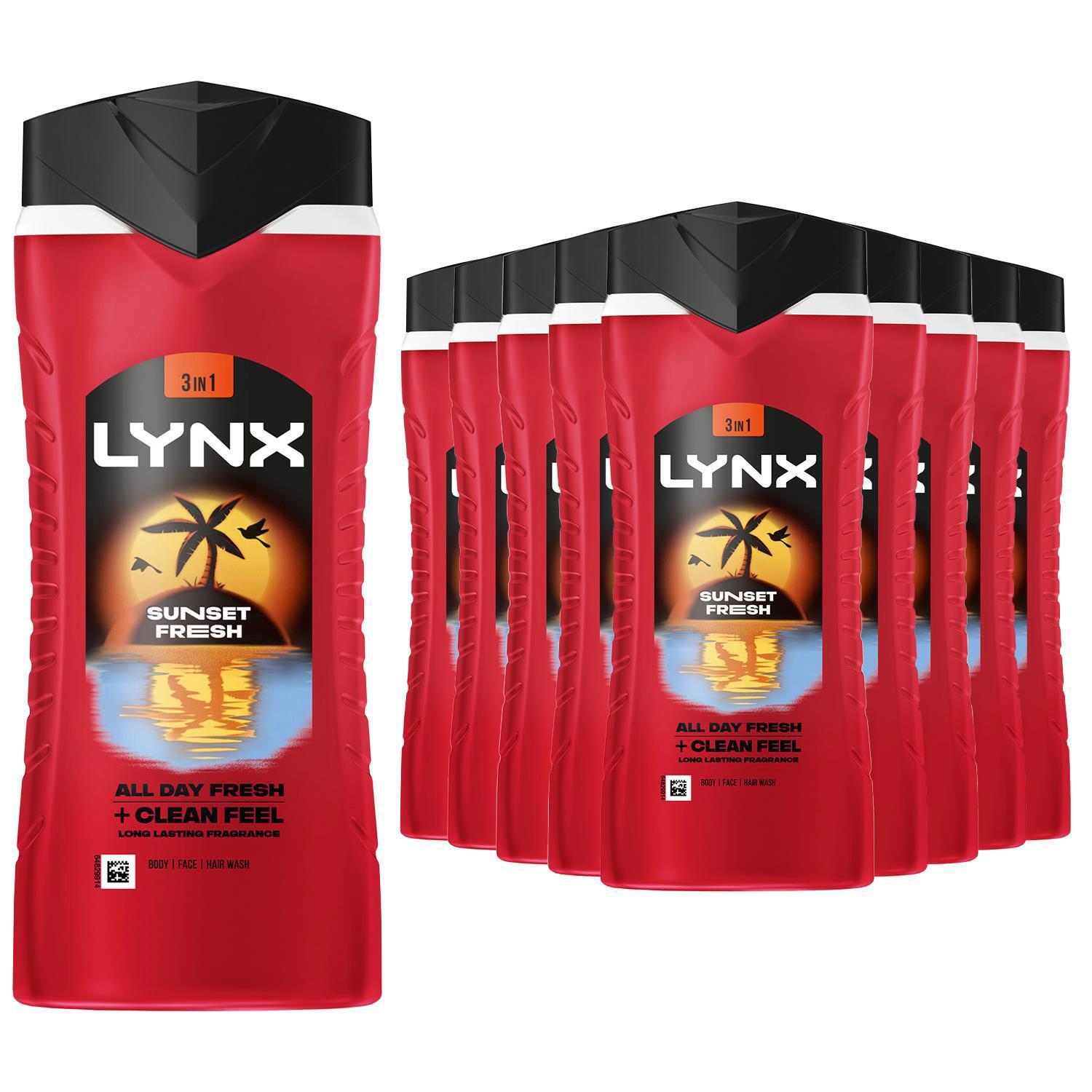 Lynx Men Sunset Fresh 3 In 1 Body Wash With Long Lasting Fragrance 500Ml, 24 Pack - 48Cm / 88Cm