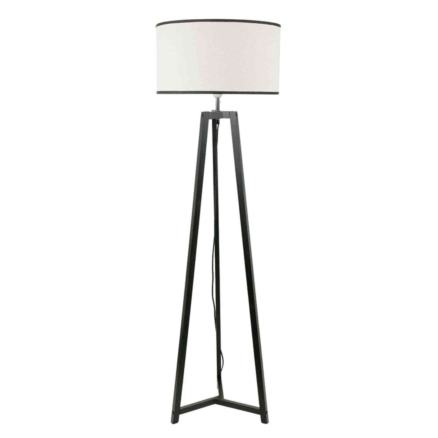 B&Q -  Lottie Black Wood Tripod Floor Lamp With Linen Black Trim Drum Shade & Led Bulb - Image 5