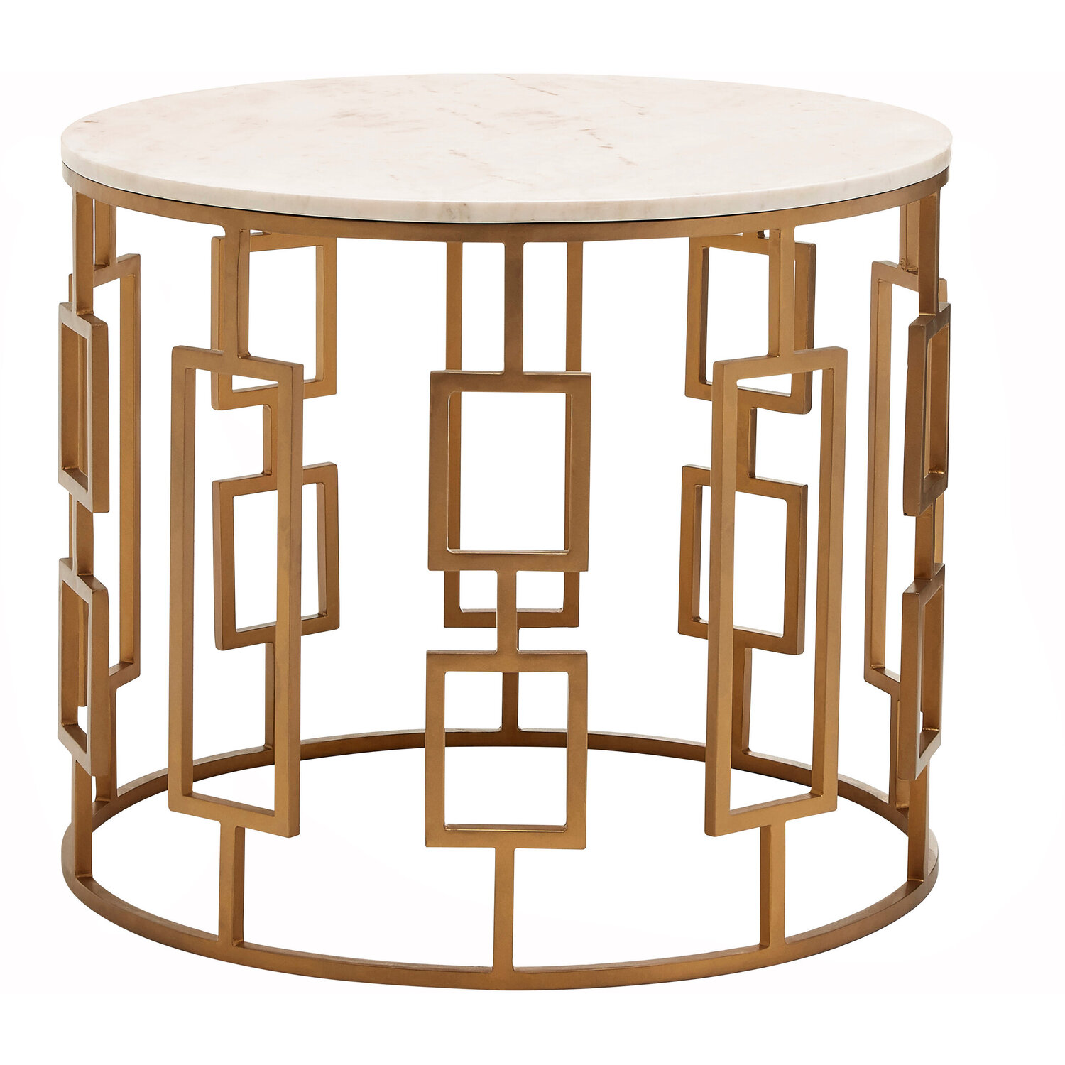 Shalimar White Marble Top Side Table with Gold Finish Base - Gold