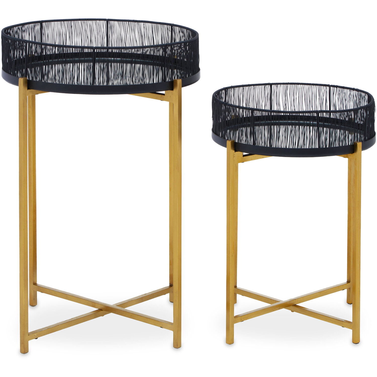 Enzo Set Of Two Black Wire And Gold Frame Side Tables - Black