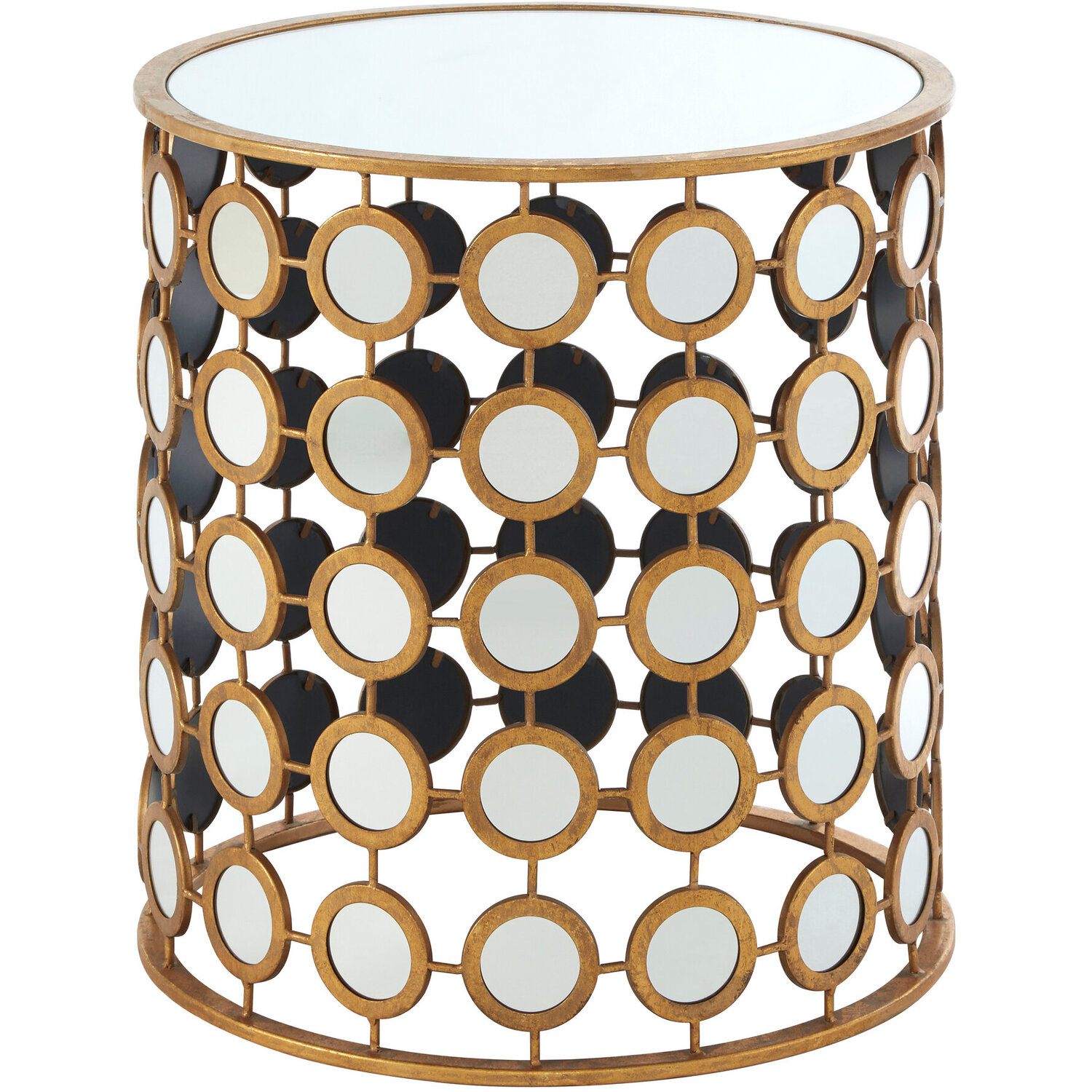 Zariah Gold Finish Mirror Side Table - Gold
