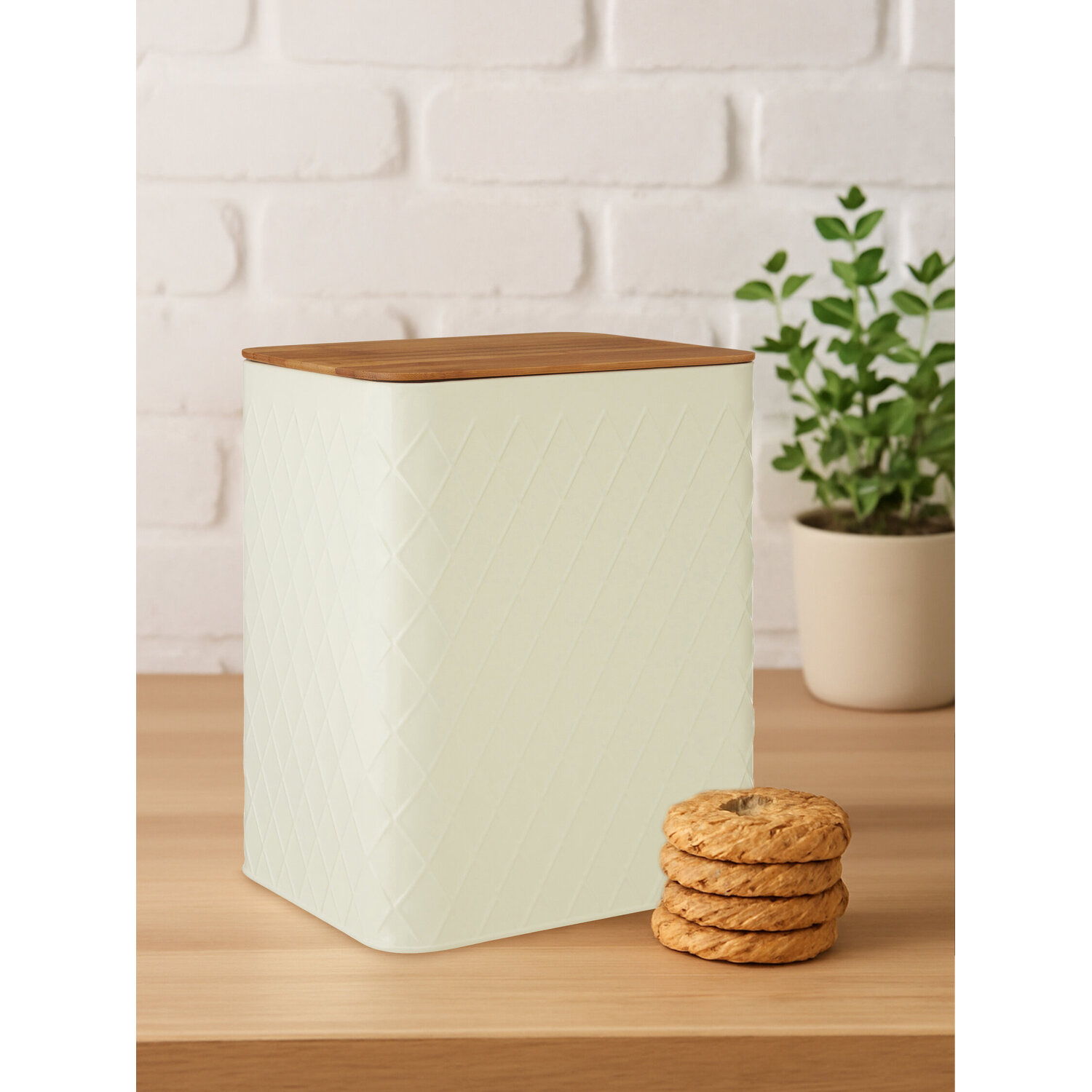 Rhombus Rectangular Storage Canister - Cream