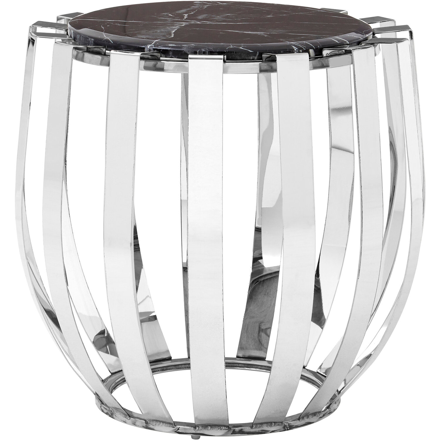 Alvaro Black Marble and Chrome Side Table - Silver