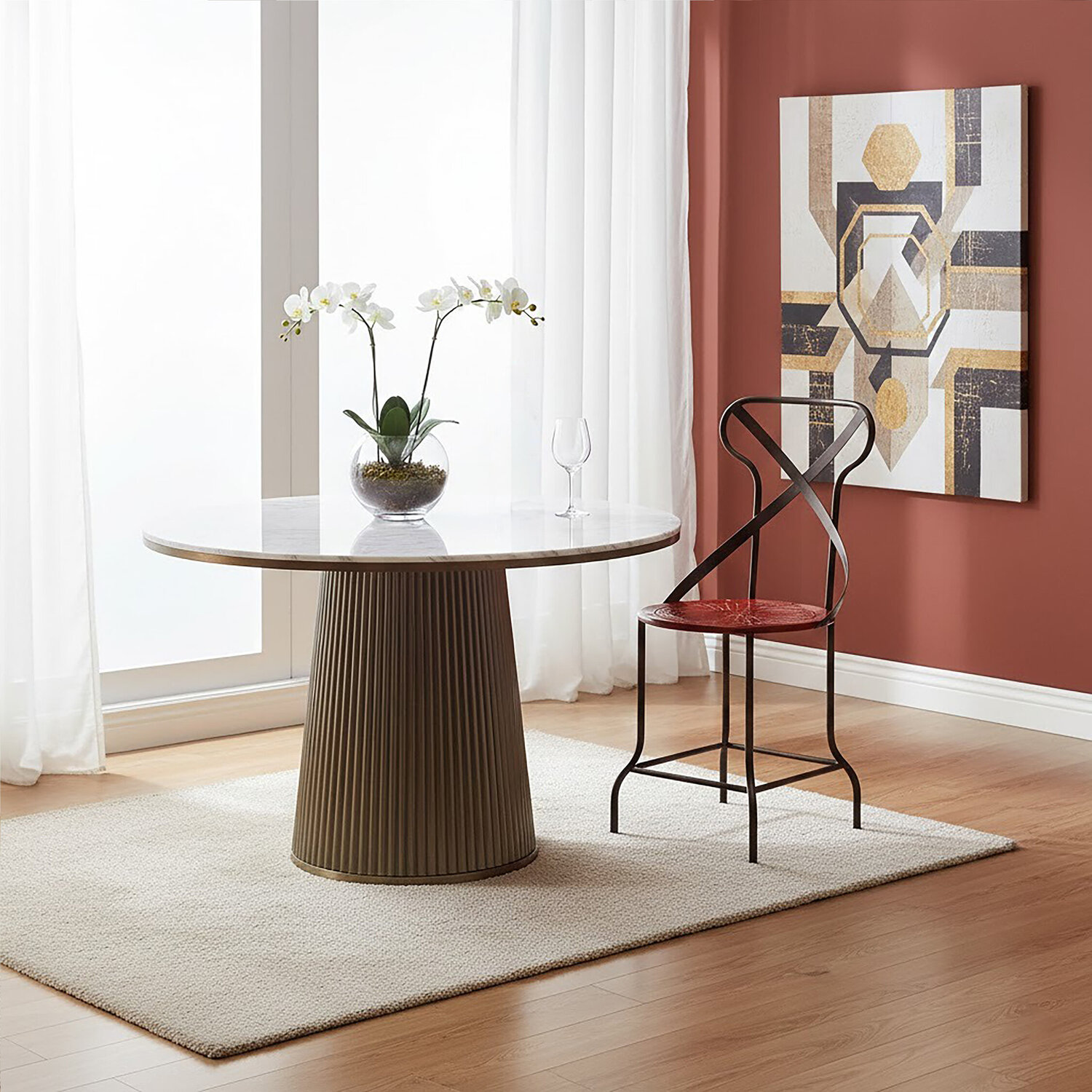 Artisan Red Metal Seat Chair - Red