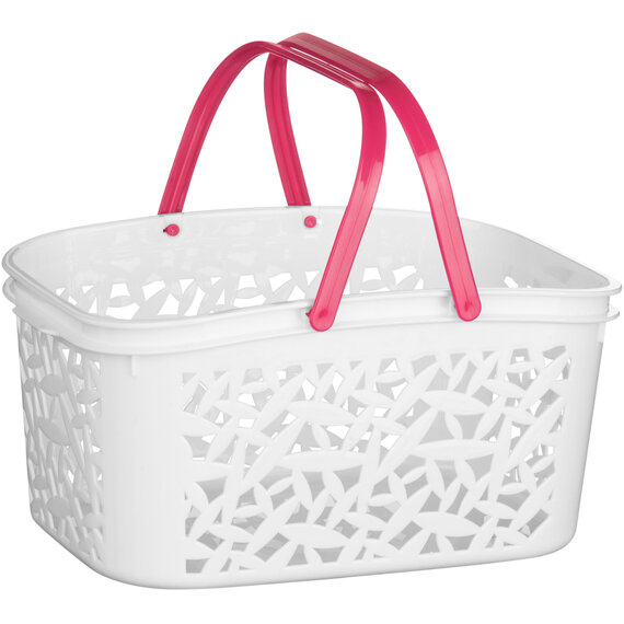 Steri White And Hot Pink Plastic Storage Basket