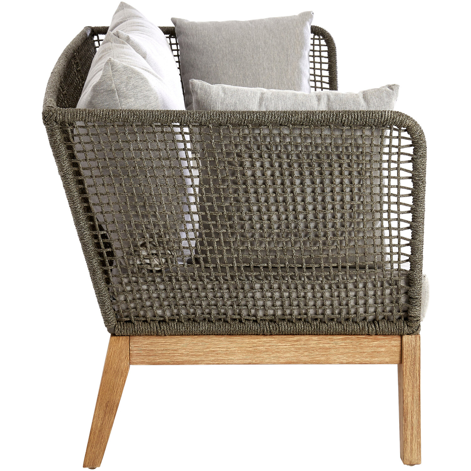 Opus 3 Seat Rope Woven Sofa With Grey Cushions - Grey
