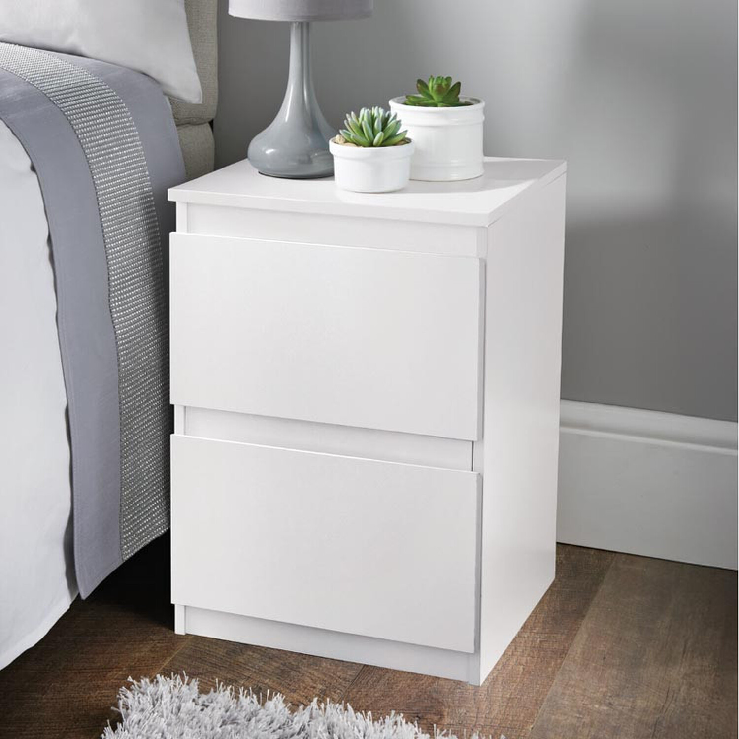 Bedside Cabinet Nightstand 2 Drawer Storage Table Bedroom Furniture - White