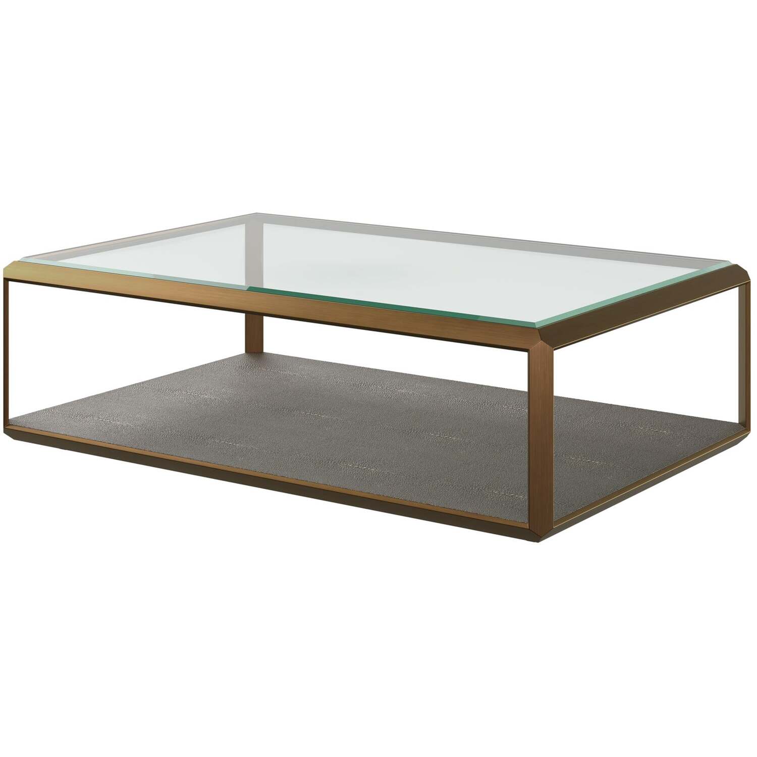 Siena Coffee Table Clear Glass Top Shagreen Base Brushed Gold Frame - Grey