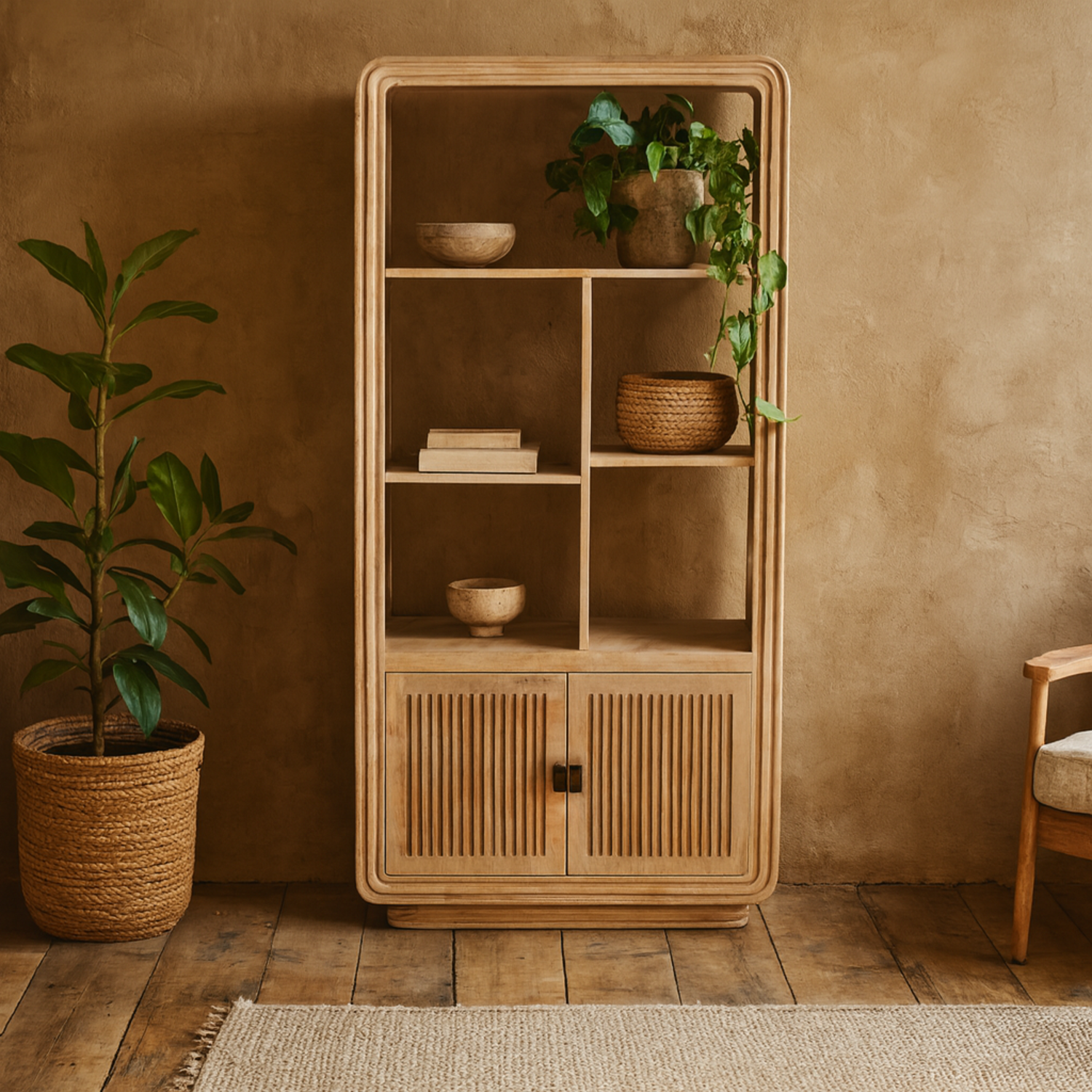 Arizona Mango Wood Display Cabinet Natural 2 Doors - Natural mango wood