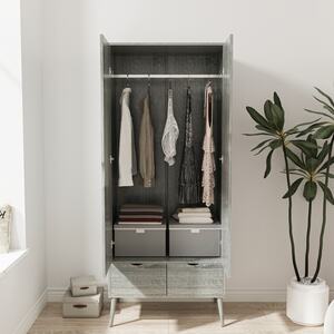 2-Door 2-Drawer Wardrobe with Scandi Legs - 180x75x46cm - Ash Grey