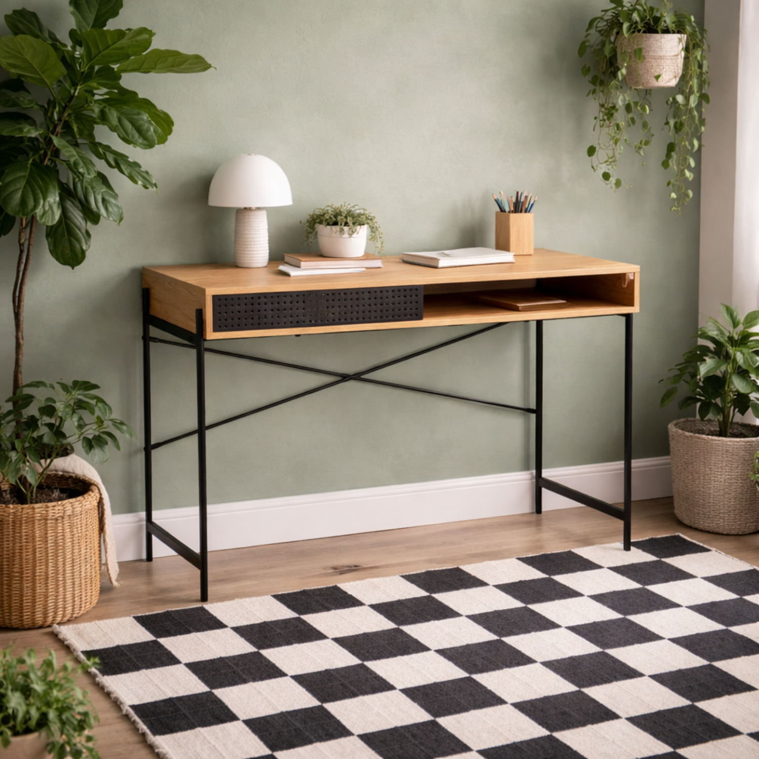 Cambridge Effect Office Desk with Sliding Metal Door Frame - Neutral