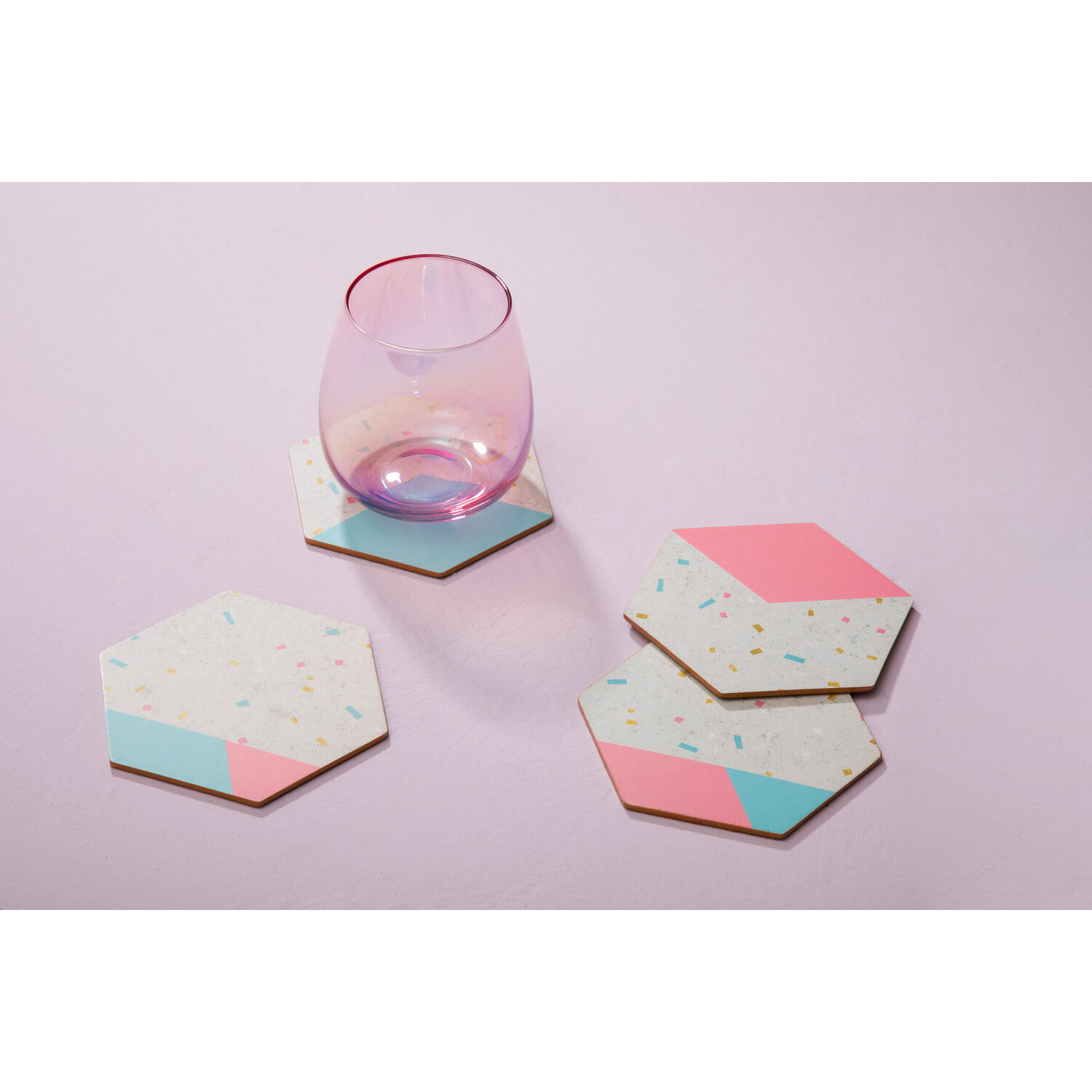 Mimo Set Of 4 Hexagonal Cork Coasters - Multicolour