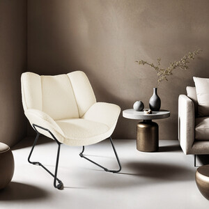 Armchair Kjeld - Cosy Boucle Fabric, Wingback, Steel Frame