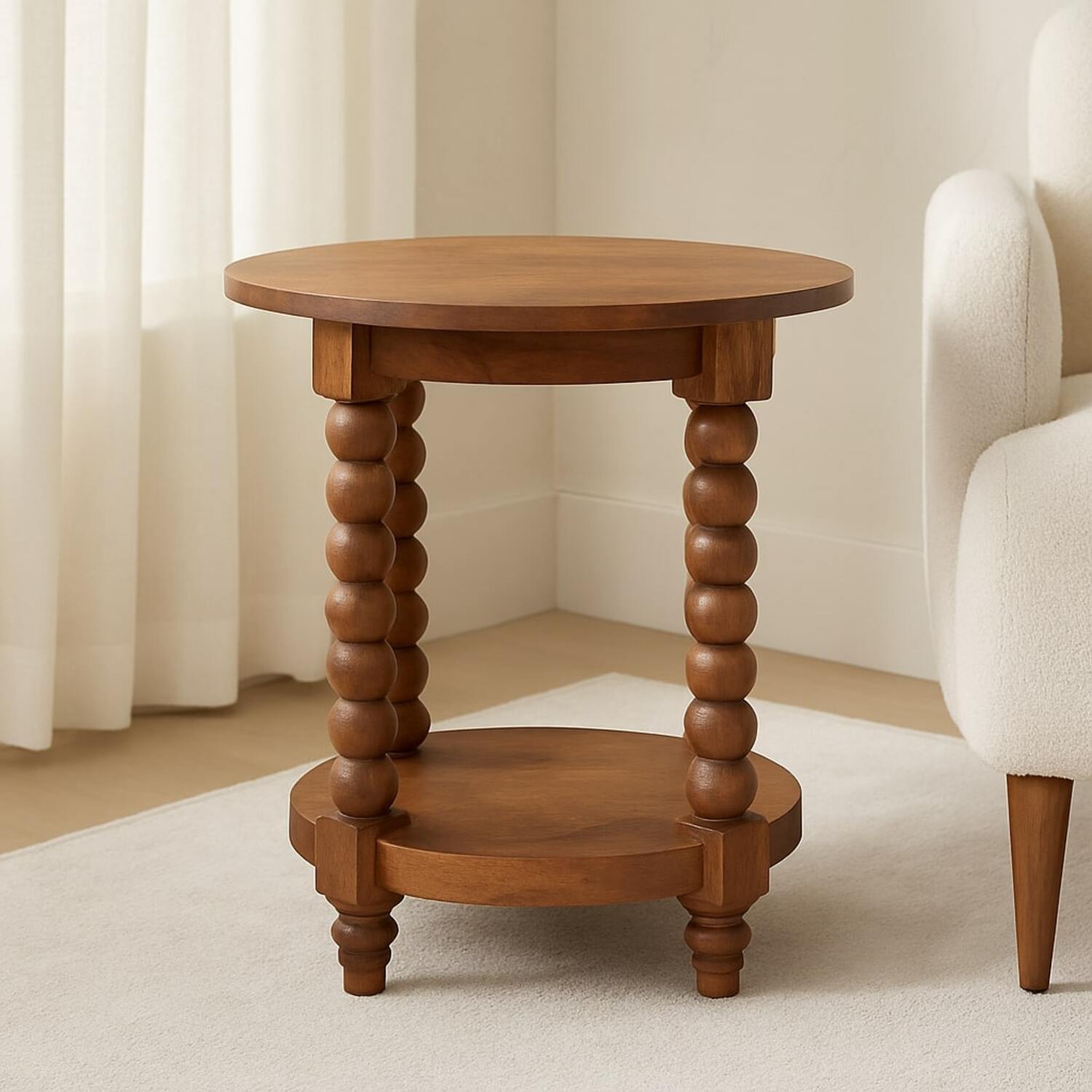 Artisan Furniture Solid Wood Barley Twist Round Side Table - Brown