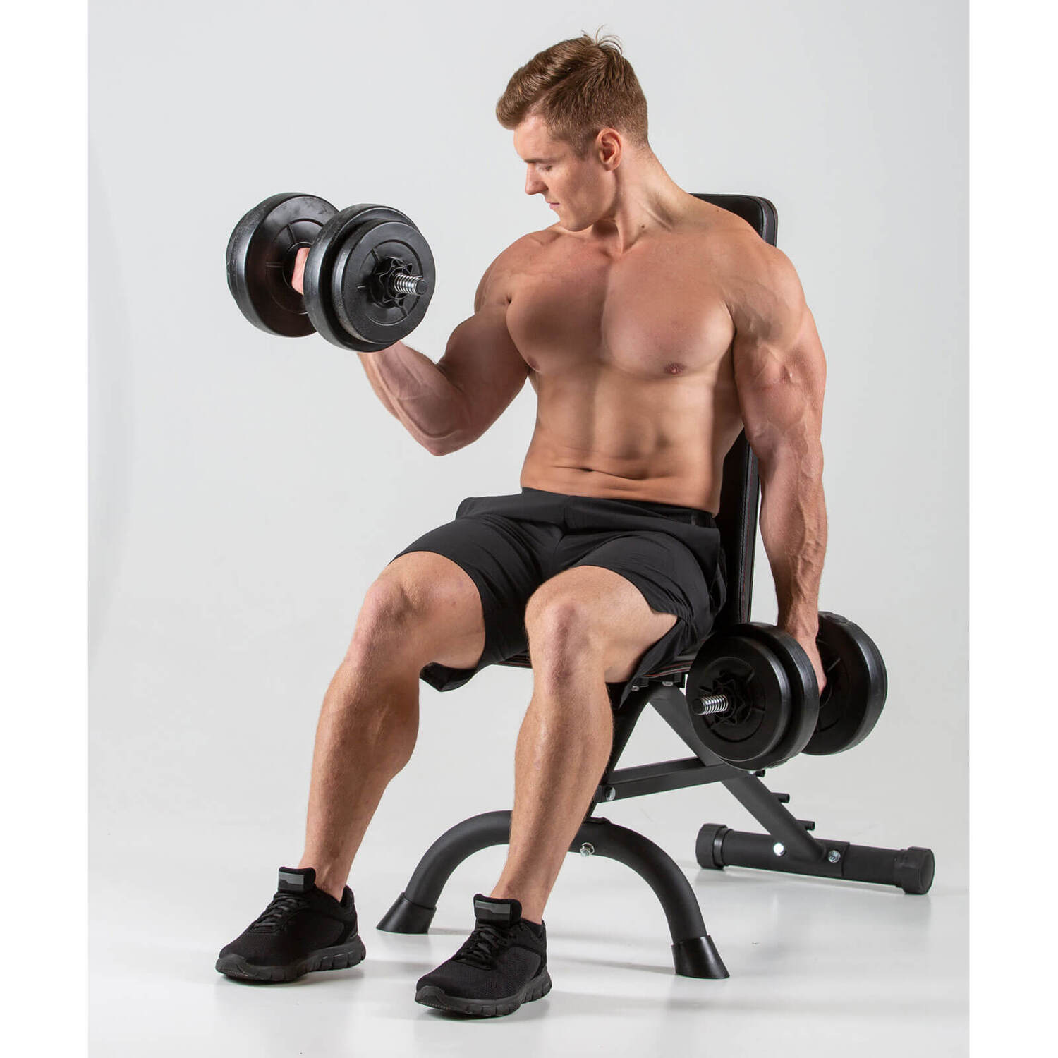 Hxgn Ultimate Dumbbell Weight Bench - Black/Red/White
