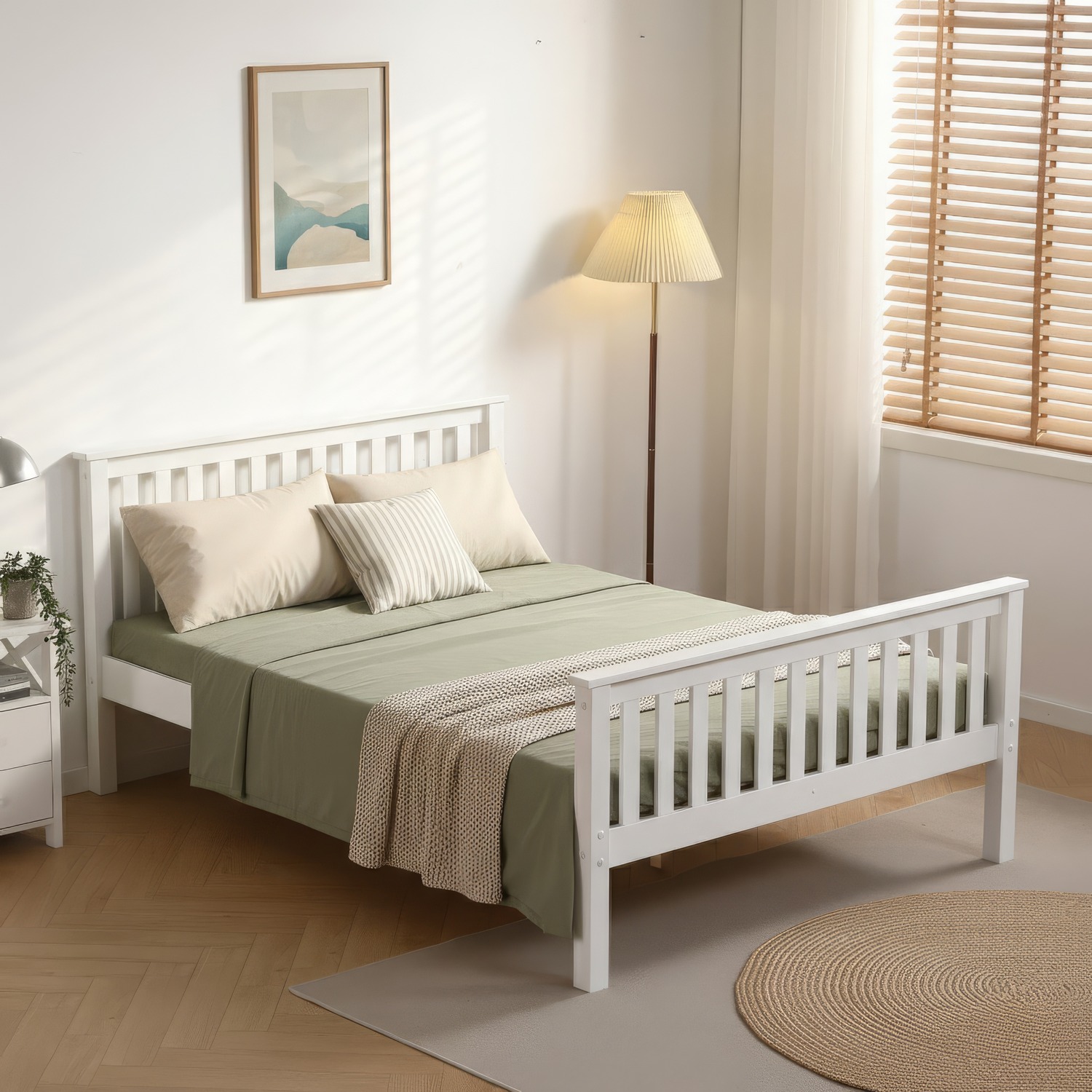 Devon Shaker Slatted Headboard And Footboard Solid Pine Bed Frame - Satin White King