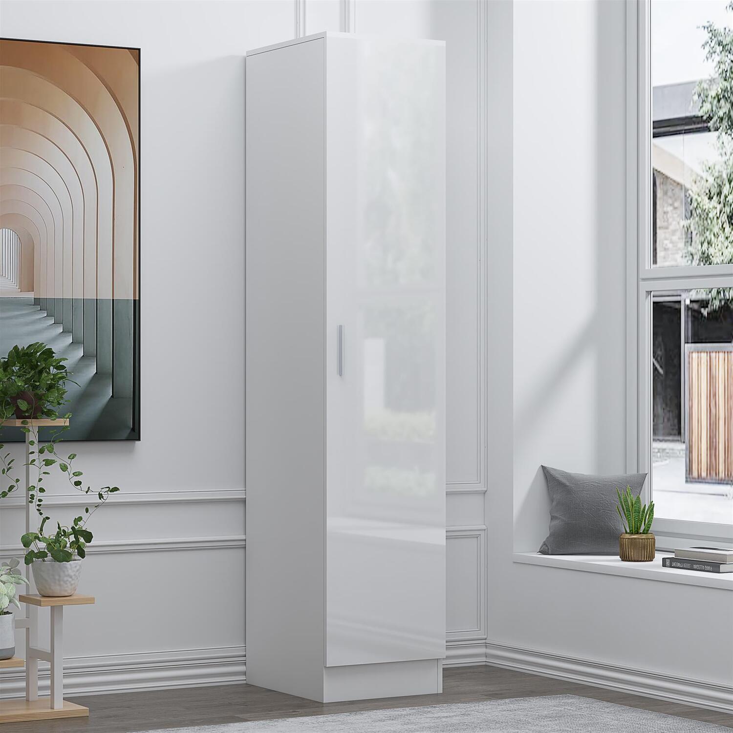 REFLECT 1 Door Wardrobe - White Gloss Fronts & Matt White Carcass - Image 6