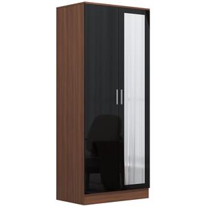 REFLECT Bundle - 2dr Mirror Wardrobe + Chest + 2x Bedsides - Black/Walnut