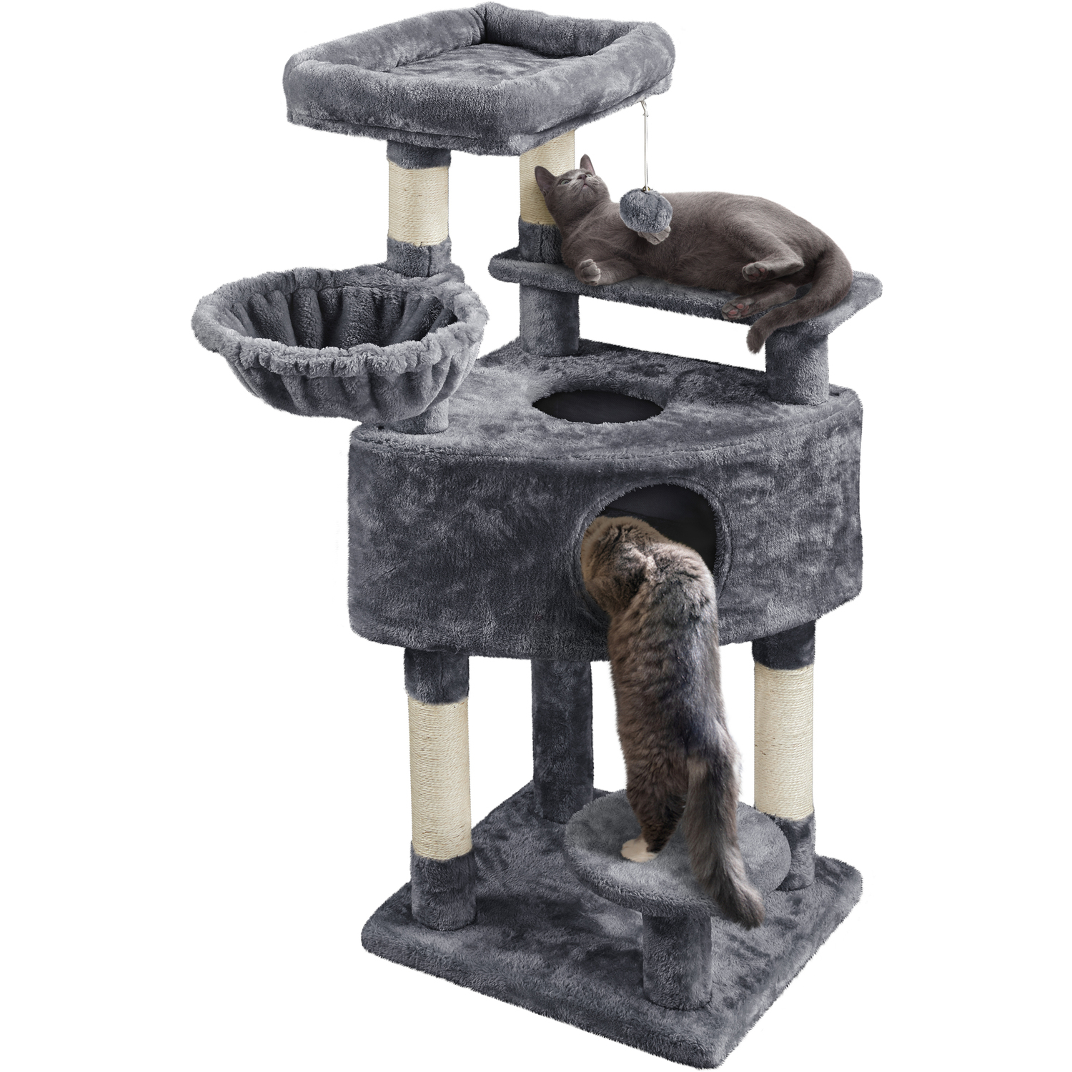 Cat Tree with Plush Condo Scratching Posts - Dark Grey