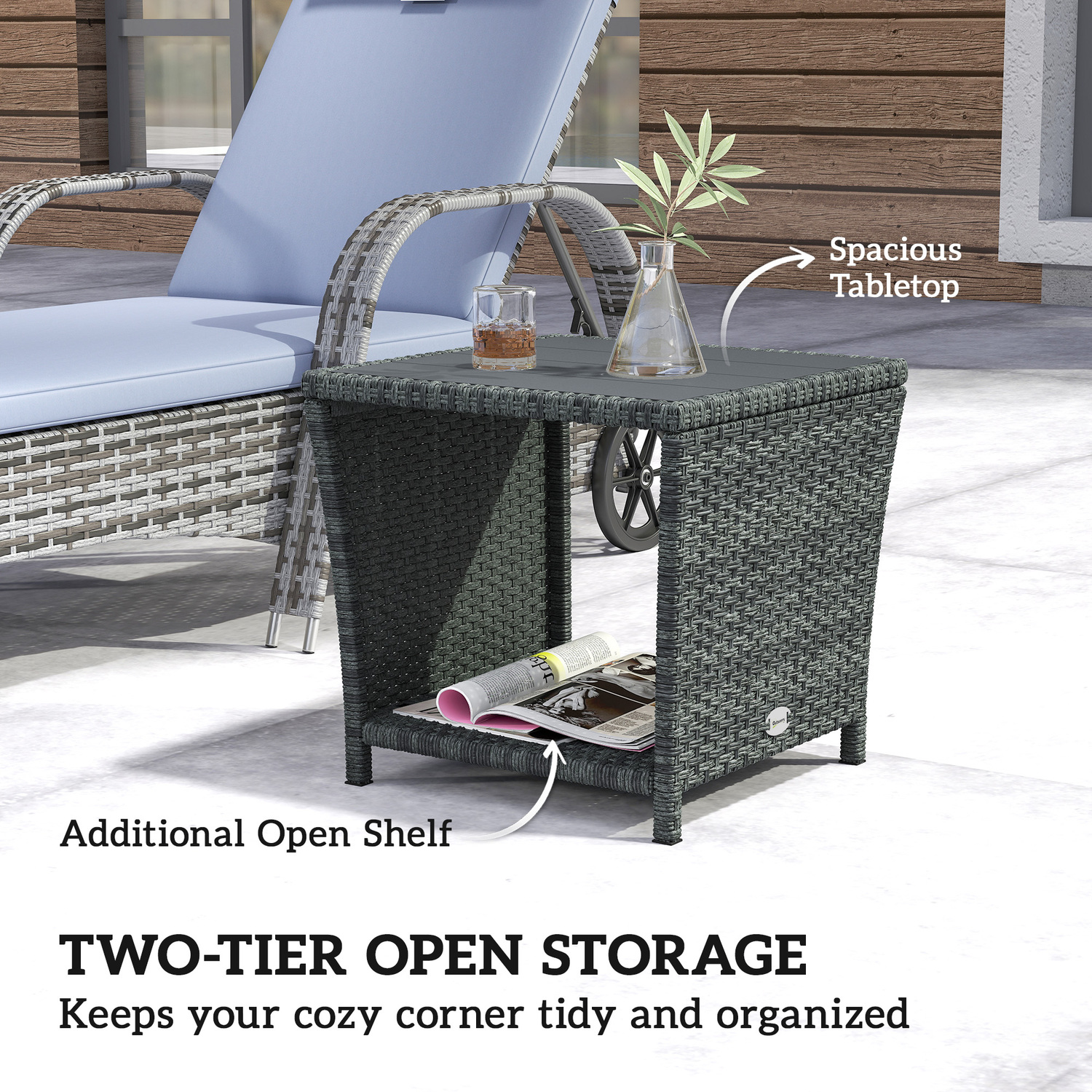 Outsunny Unisex Grey Side Table 2-Tier With Storage Shelf - Image 2