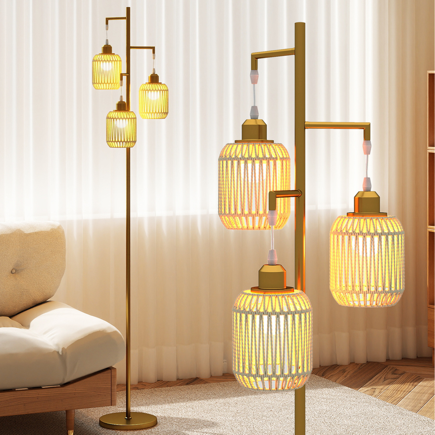 Freestanding Tall Pole Light - Gold
