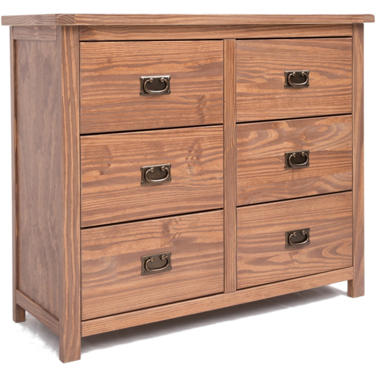 Padua 6 Drawer Chest - Antique Brass Drop Handle - Brown / Brass