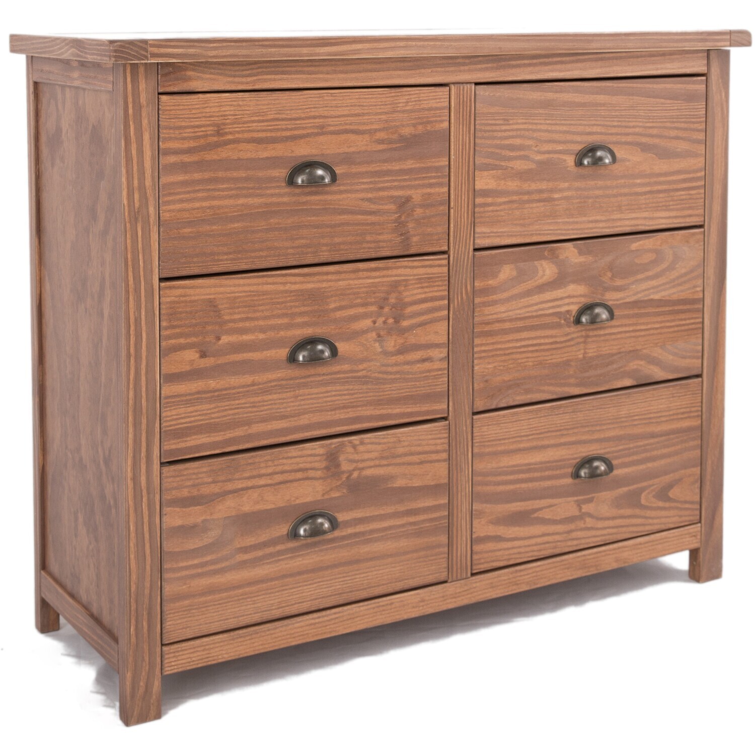 Cabinet Bits Padua 6 Drawer Chest - Antique Brass Drop Handle - Brown / Antique Brass Cup